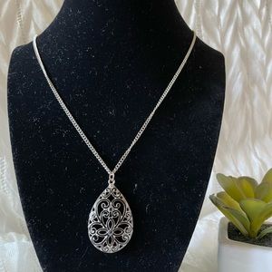 Big solid Purple Heart pendant, Metal teardrop pendant with silver tone chain